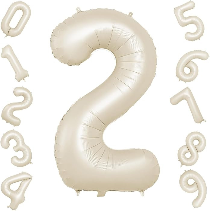 40 Inch Cream Number 2 Balloon, Beige Large 2nd Birthday Balloons, Digital 2 Cream White Giant 2 ... | Amazon (US)