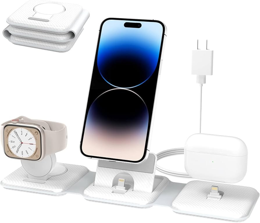 Foldable 3 in 1 Charging Station, Kartice Travel Charger Dock Stand for iPhone Multiple Devices i... | Amazon (US)