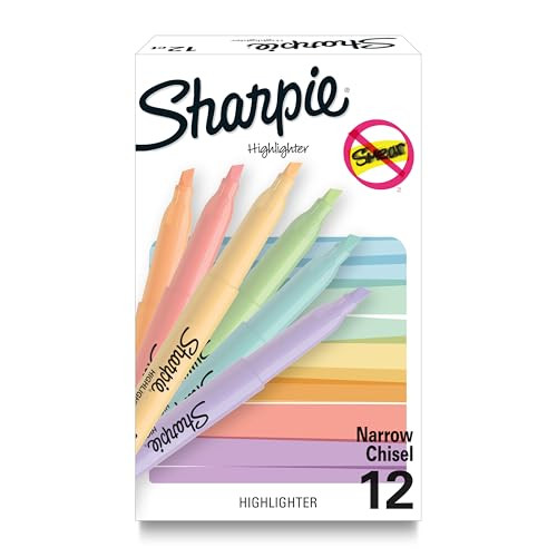 Sharpie Pocket Highlighters, Mild Pastel Colors, Assorted, Chisel Tip, 12 Count - School, Home, and Office Use, Teacher Supplies | Amazon (US)