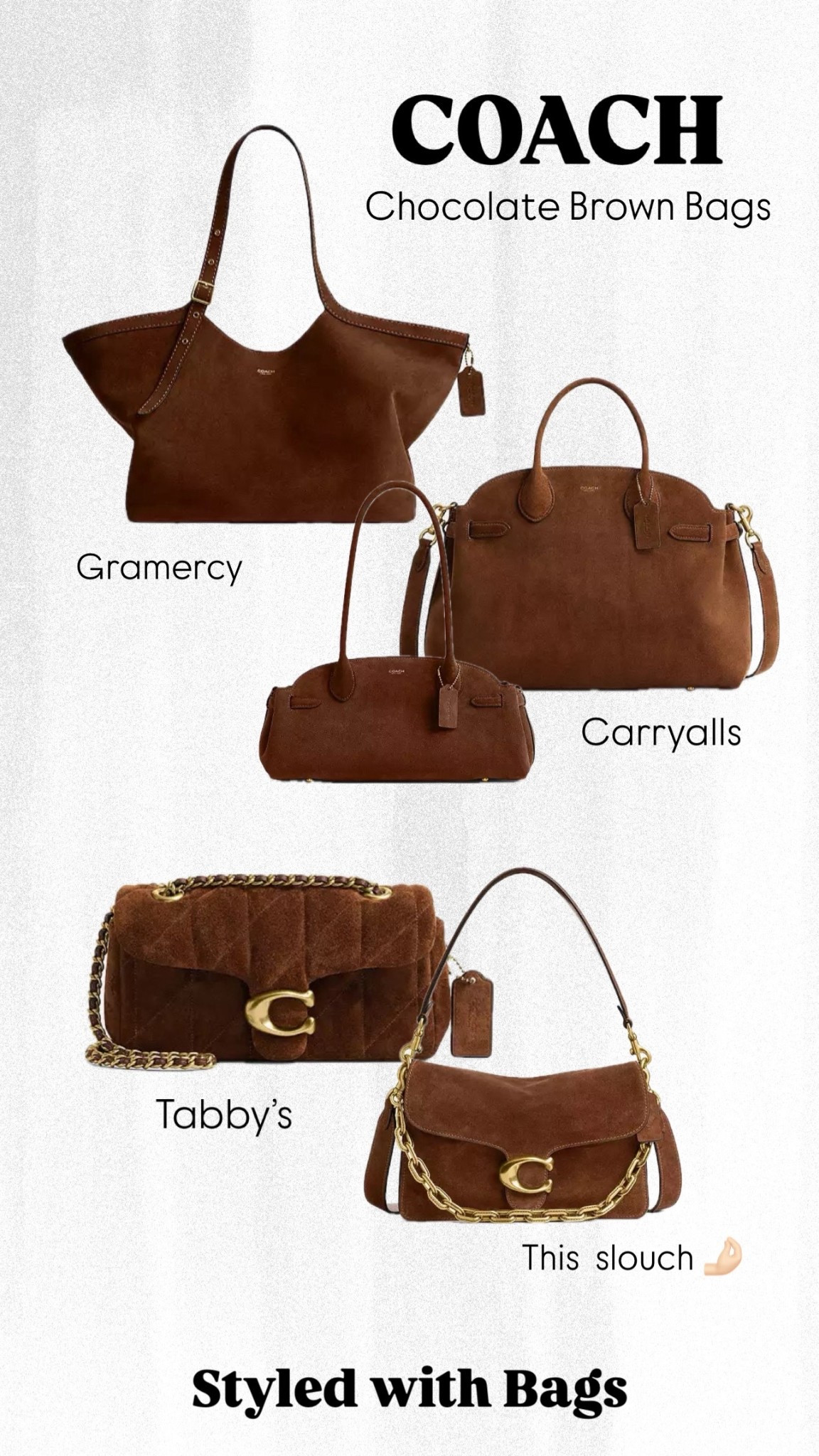 COACH having a resurgence 

Coach bags, brown bags, brown suede bags, chocolate brown bags, suede bags, winter bags, bag of the season, women’s suede bags, men’s suede bags, unisex bags, carry all bags, bags for travel, tote bags, shoulder bags #chocolatebrownbags

#LTKItBag