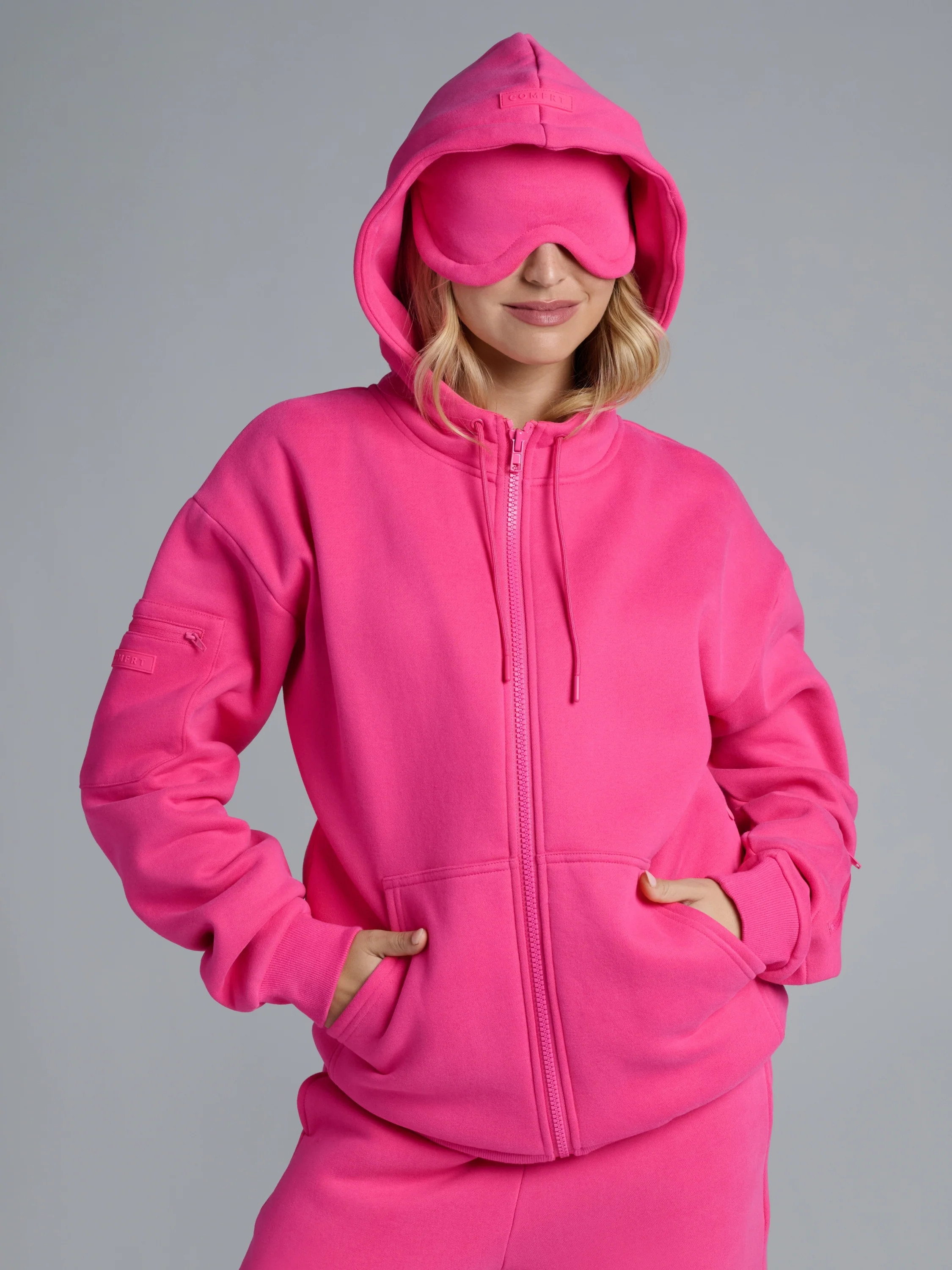 Comfrt Airplane Mode Travel Zip Hoodie | Hot Pink | Oversized | L | Large | Comfrt
