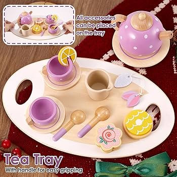 AOLEVA Kids Wooden Toy Tea Set for Toddlers Girls with Wooden Play Food Childs Children Afternoon... | Amazon (UK)