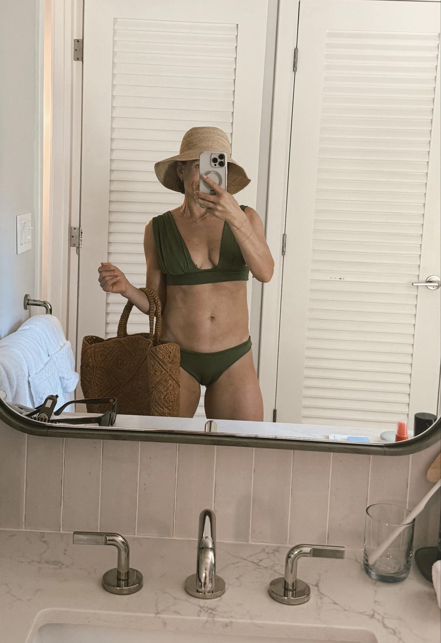 Beach day outfit! This bikini is so flattering and comfortable. Also loving this straw beach tote.￼

#LTKTravel #LTKSwim #LTKootd