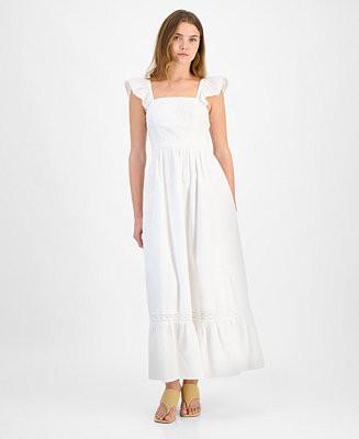Women's Cotton Ruffled-Strap Swiss Dot Maxi Dress | Macy's