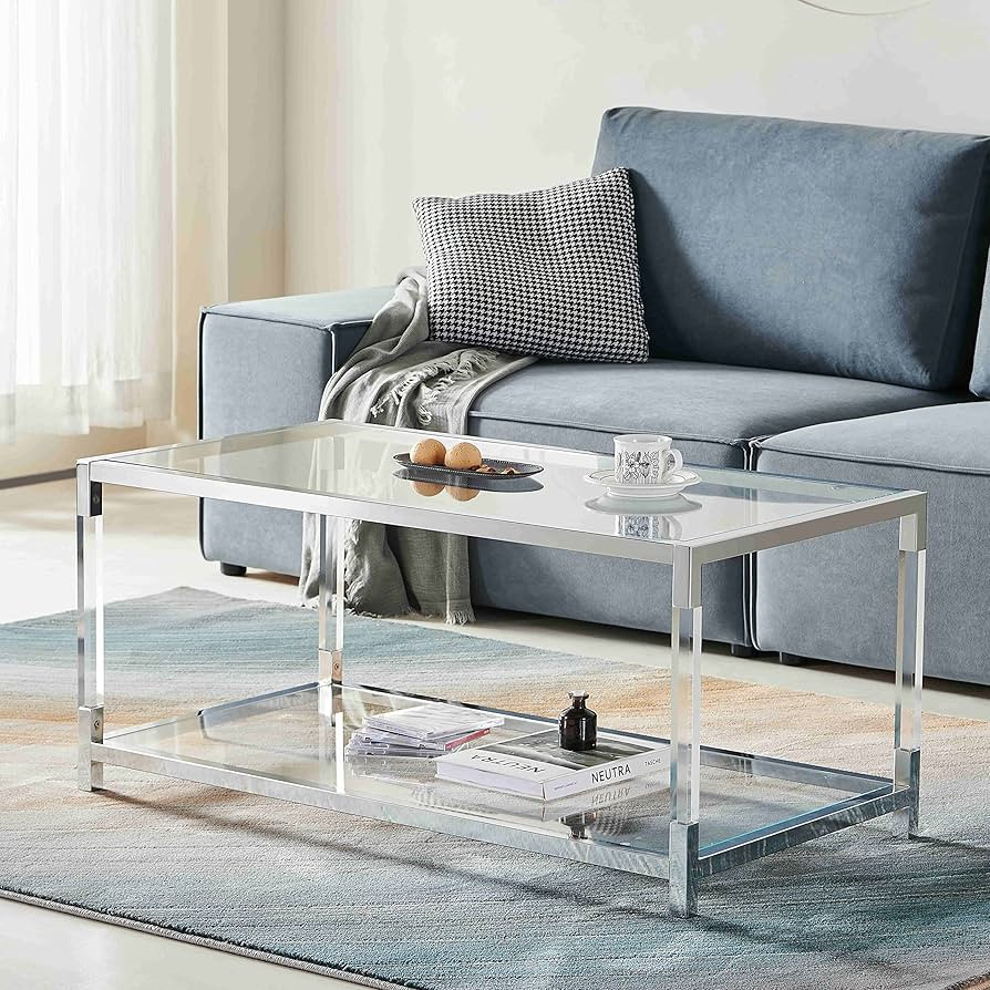 Saint Mossi BLEVIO Glass Coffee Table, Clear Double Layer Glass Coffee Table for Living Room, Chr... | Amazon (US)