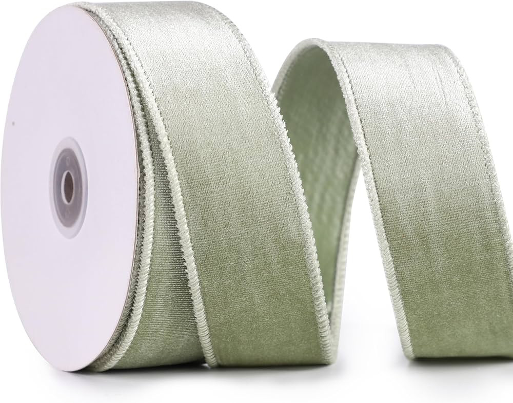Sage Green Velvet Ribbon Wired 1.5" x 10 Yards Dusty Green Christmas Ribbon Wired Edge Tree Ribbo... | Amazon (US)