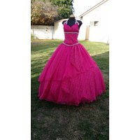 Vintage Fuchsia Dress Floor Length Halter, Early 2000S Xv Full Skirt, Beaded Bodice Hot Pink Dress,  | Etsy (US)