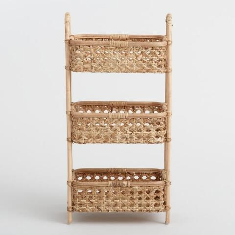 Natural Rattan Cane 3 Tier Farrah Storage Tower | World Market