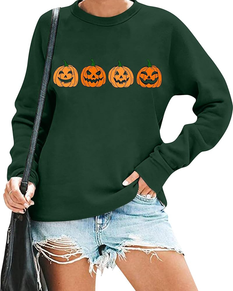 Halloween Sweatshirt for Women Pumpkin Face Pullover Fall Season Long Sleeve Thanksgiving Graphic... | Amazon (US)