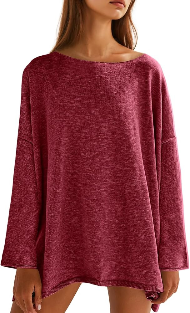Tankaneo Womens Oversized Long Sleeve Shirts Knitted Lightweight Sweater | Amazon (US)