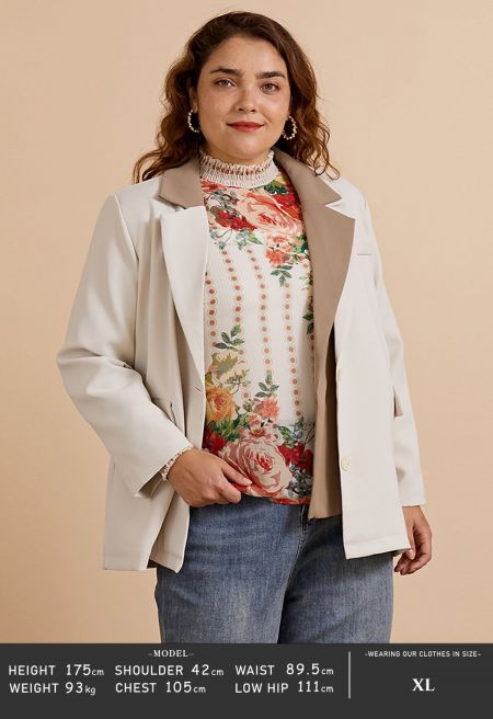 Contrast Notch Lapel Blazer in Ivory | Chicwish