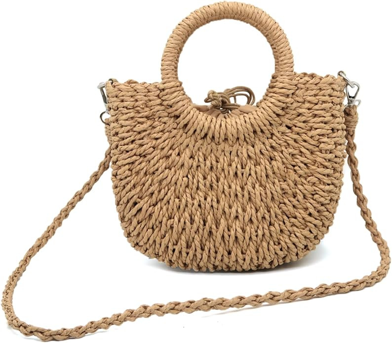 Small Straw Tote Bag for Women,Summer Beach Crossbody Shoulder Handbag,Hand-woven Rattan Clutch P... | Amazon (US)