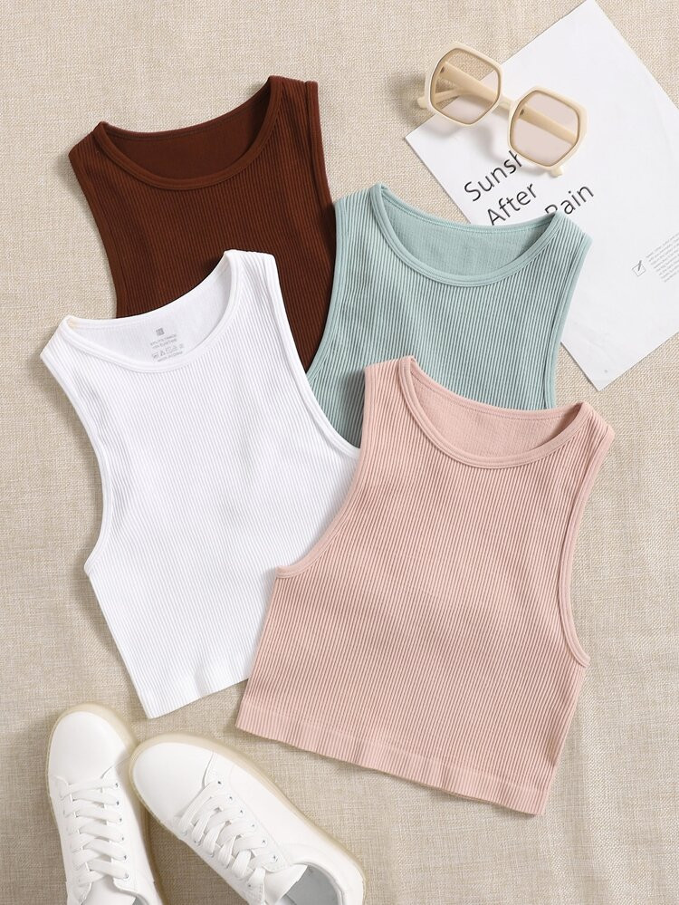 4pcs Seamless Rib-knit Sports Tank Top | SHEIN