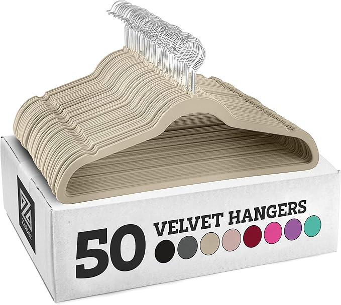 Zober Velvet Hangers 50 Pack - Heavy Duty Ivory Hangers for Coats, Pants & Dress Clothes - Non Sl... | Amazon (US)