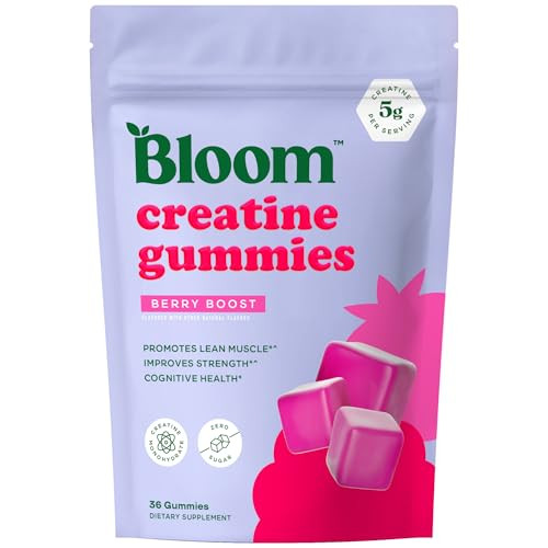 Bloom Creatine Monohydrate Gummies, 5g Per Serving, Sugar Free Creatine Gummy for Workout, Strength, Cognitive Health & Lean Muscle Support, Gluten Free & Non GMO, Berry Boost, 36 Gummies, 12 SVG | Amazon (US)