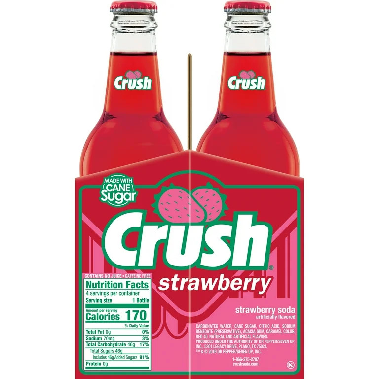 Crush Strawberry Soda Made with Sugar, 12 fl oz glass bottles, 4 pack | Walmart (US)