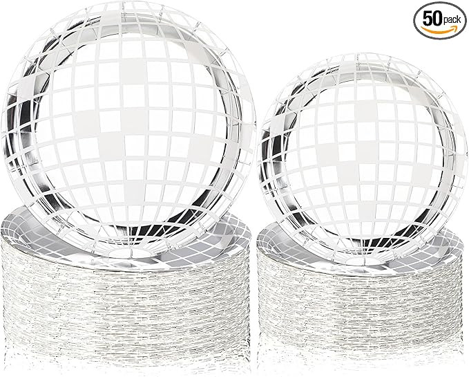 miikoul 50 Pcs Disco Paper Plates Silver Foil Disposable Plates 70s Disco Party Supplies Bachelor... | Amazon (US)