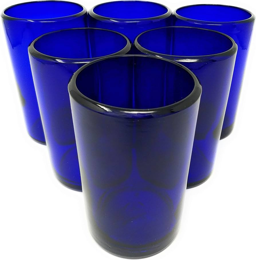 Hand Blown Mexican Drinking Glasses – Set of 6 Cobalt Water Glasses (14 oz each) | Amazon (US)