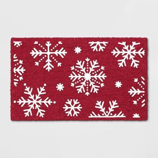1'6"X2'6"/18"X30" Snowflakes Flocked Doormat Red - Wondershop™ | Target