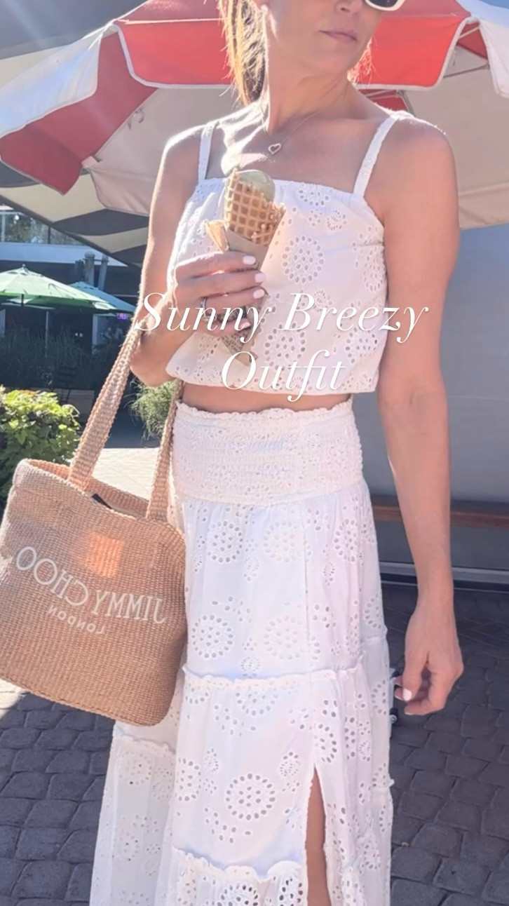 Say yes to white eyelet that’s lightweight and breezy with sunshine and ice cream! 

Spent some time in sunny Old Town Scottsdale. Loved walking Fifth Ave, shopping, having lunch at The Herb Box & enjoying ice cream in this historic village. 

Wearing the softest white eyelet crop top with matching white eyelet skirt with scallop edges and side slits. Lightweight and breezy for any hot day. 

#whiteeyelet #vacationoutfit #resortwear #chanel #whitesunnies #jimmychoo #raffiatotebag #whitevisor #hermes 

#LTKootd #LTKgrwm #LTKTravel