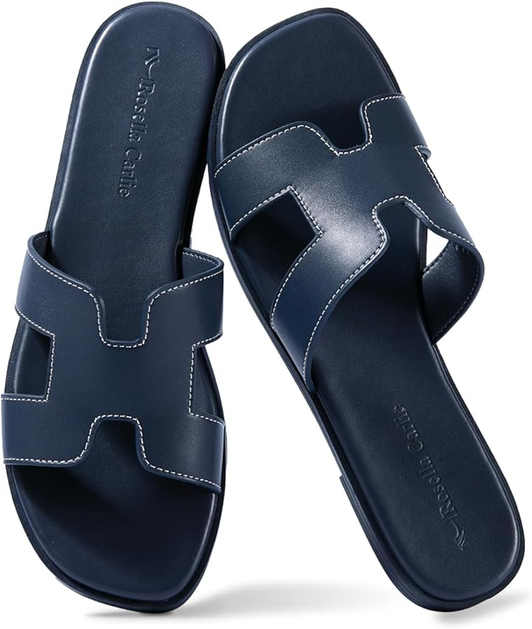 Rosella Carlie Leather Sandals for Women - Fashion Flat Womens Sandals with Memory Foam Insole - ... | Amazon (US)
