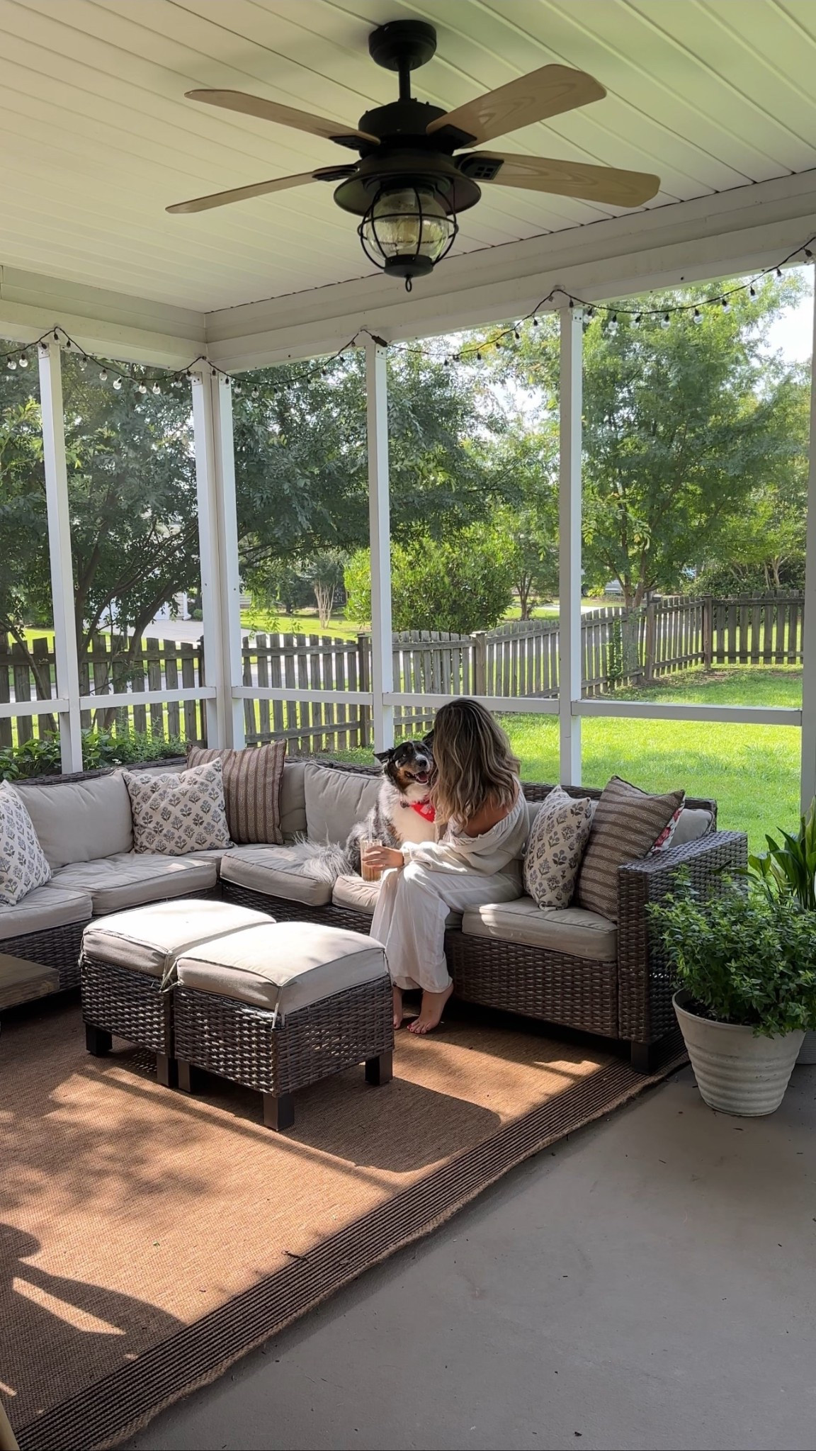 #Ad Rosie and I will always take our coffee here! @Wayfair has the best selection of outdoor furniture to create your morning coffee spot ☕️ #WayfairPartner #Wayfair #Outdoor #WishYouWereHere #liketkIt