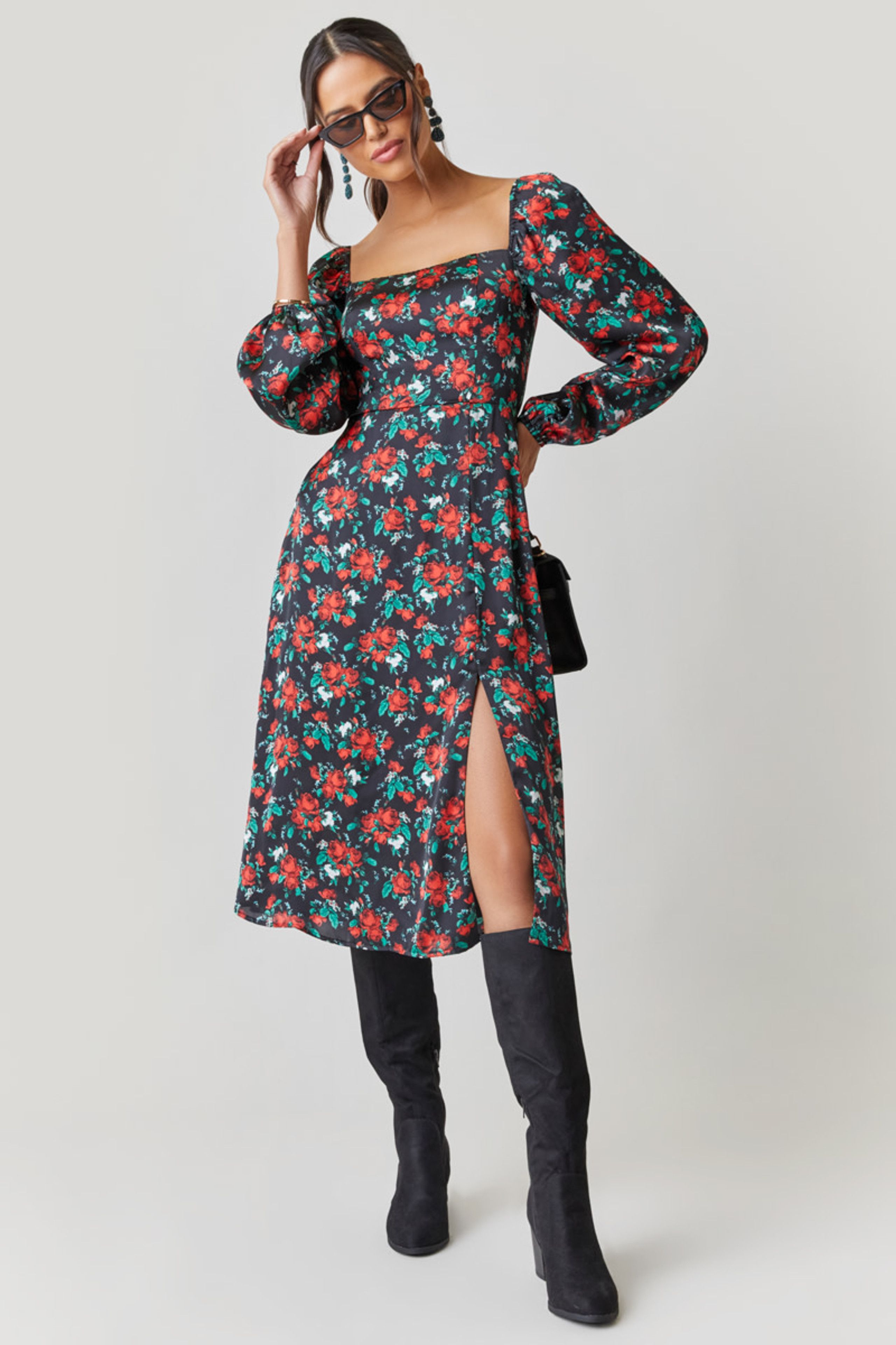 Debbie Square Neck Floral Midi Dress | Francesca's