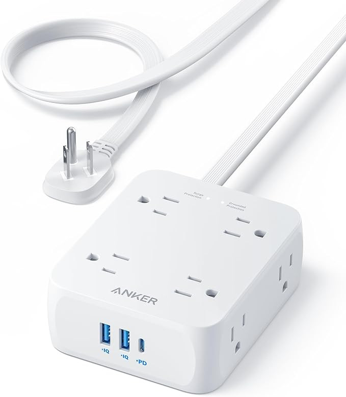 Anker Power Strip with 2000J Surge Protector, Flat Plug Extension Cord with Multiple Outlets, 8 A... | Amazon (US)