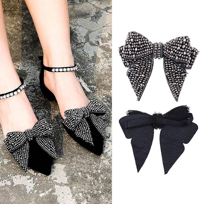 Numblartd 1 Pair (2 Pcs) Handmade Bow Butterfly Rhinestone Shoe Flower Shoe Straps Band - Women L... | Amazon (US)