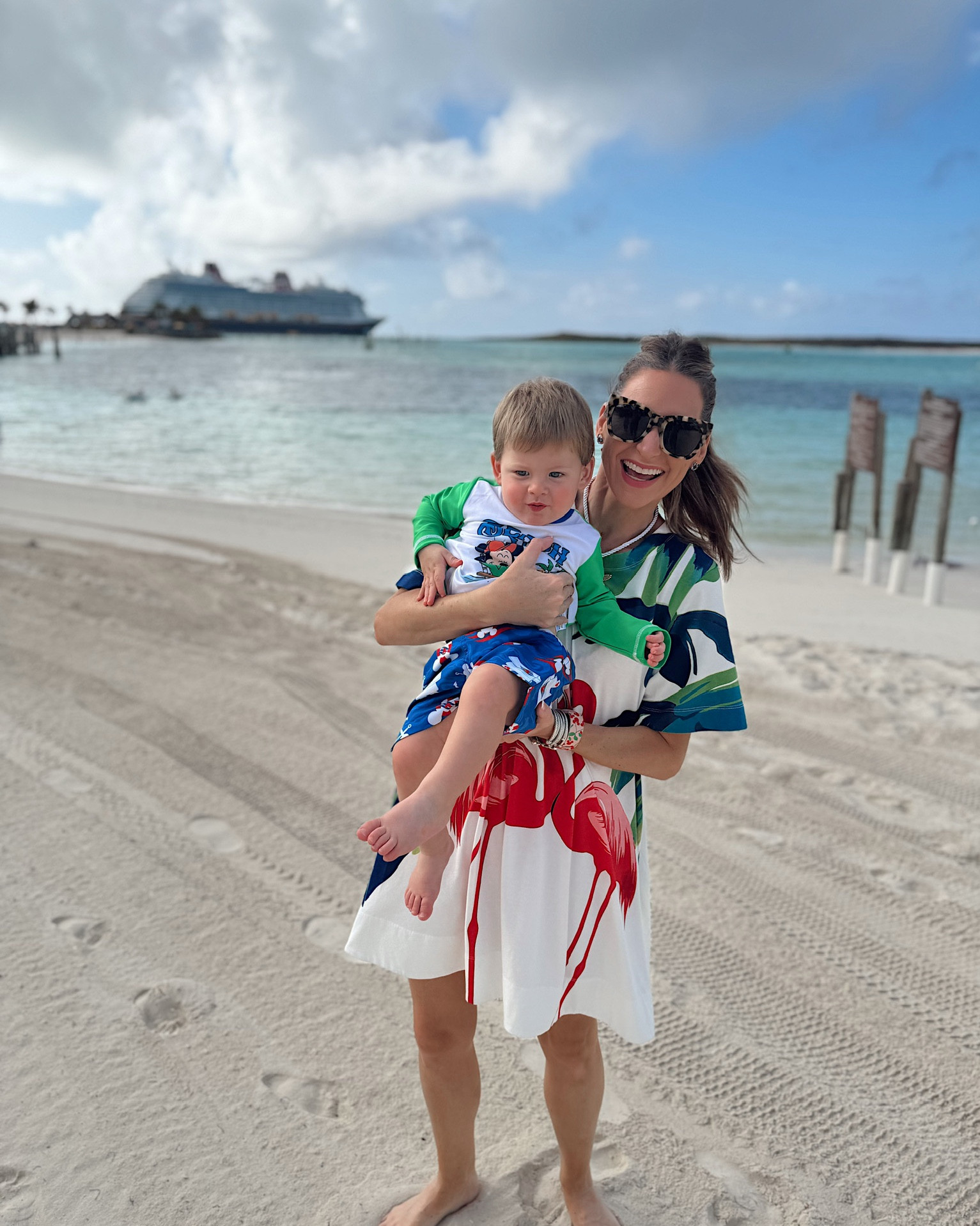 One of my Disney cruise beach ootds! In a small dress, tote bag with iron on patch and accessories - fits tts. Storms swim trunks are Etsy and rash guard is Amazon! 

#LTKSwim #LTKootd #LTKTravel