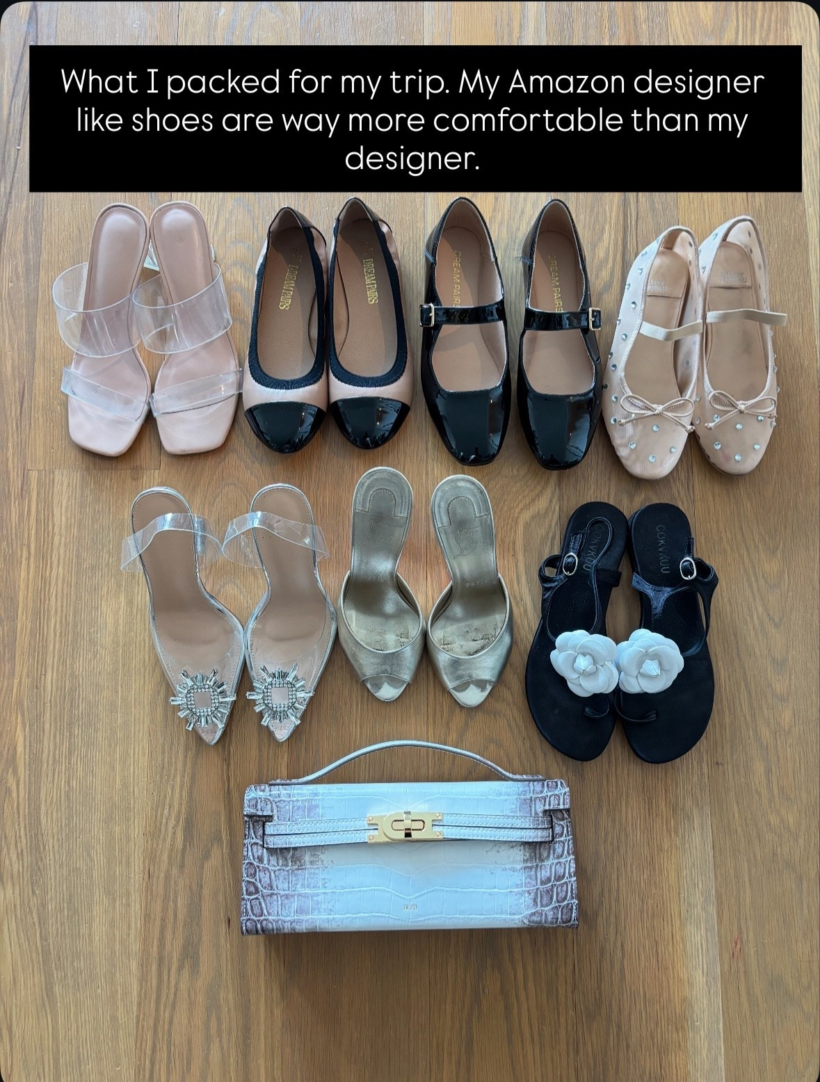 My Amazon shoes I'm packing that are so comfortable and travel well. I walk in all of these. True to size. Designer looking Amazon bag 

#LTKShoeCrush #LTKItBag #LTKTravel