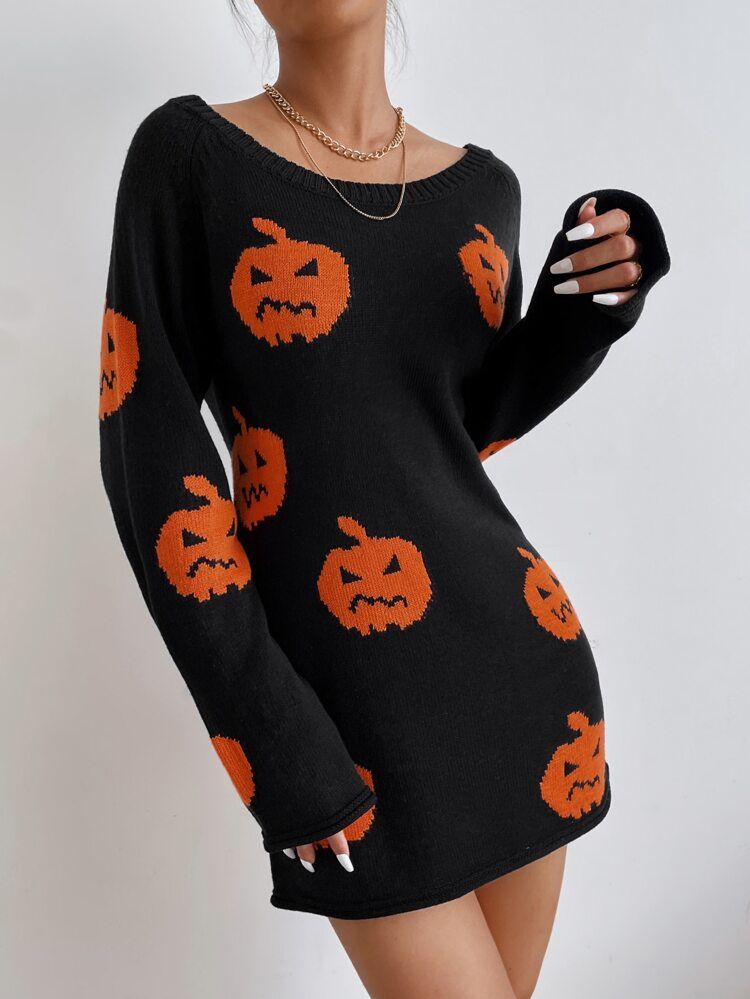 Halloween Pattern Sweater Dress | SHEIN