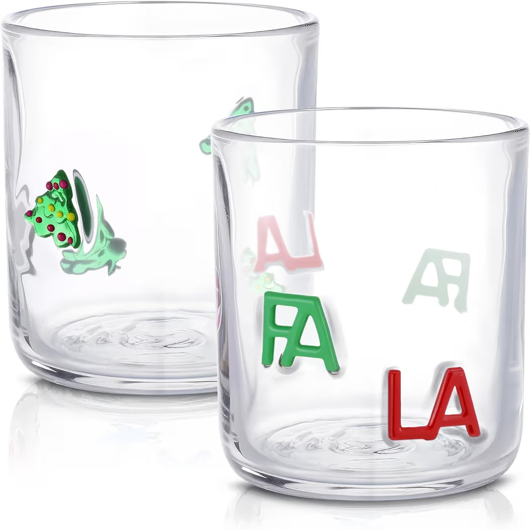 Christmas Icon Juice Glasses, 14oz Christmas Tree & FA LA Stemless Wine Drinking Juice Glass Cup ... | Amazon (US)