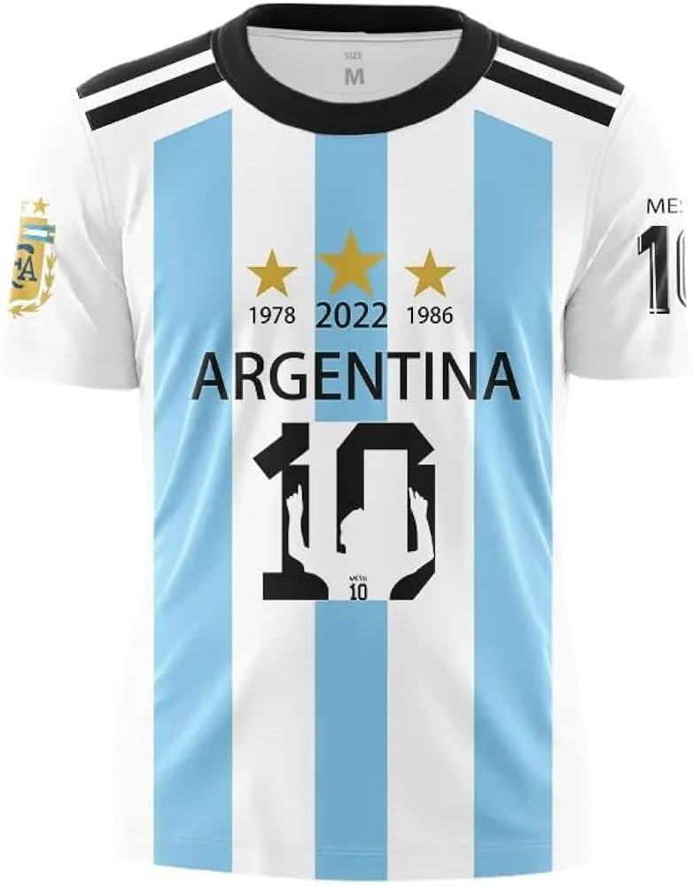 Argentina 3 Star Jersey Football Soccer - Light Blue Number 10 Champions T-Shirt Ages 5-7 Cool Pr... | Amazon (US)