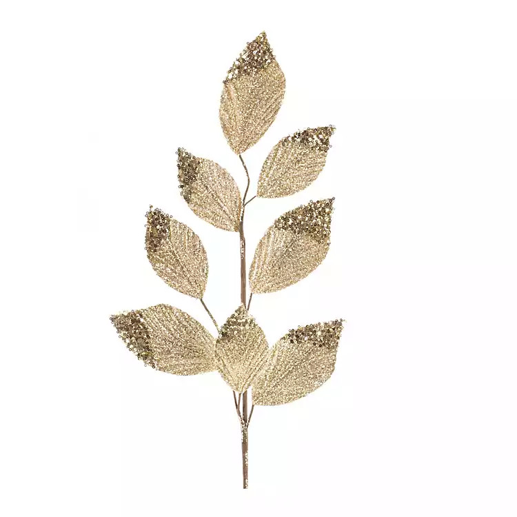 New! Gold Glitter Leaf Sprays, Set of 6 | Kirkland's Home
