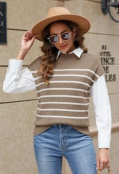 MEROKEETY Women's 2025 Sleeveless Mock Neck Striped Sweater Vest Cap Sleeve Ribbed Knit Pullover ... | Amazon (US)