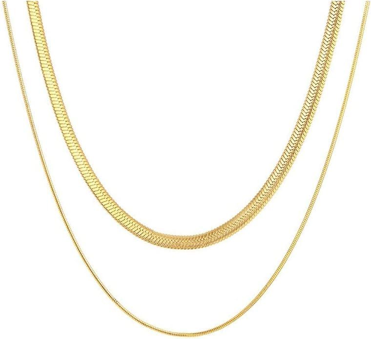 14K Gold Plated Dainty Choker Necklace for Women Girls | Snake Chain, Cuban Link, Paperclip, Ball... | Amazon (US)