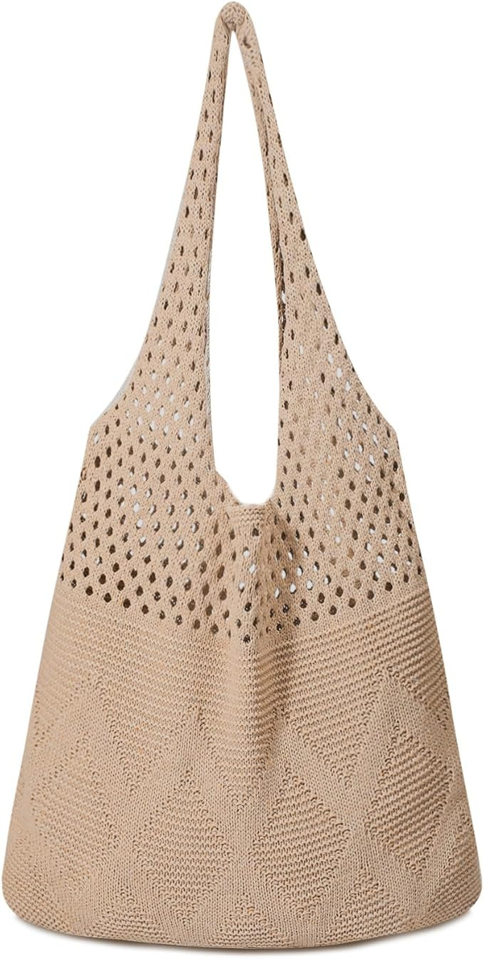 Pleneal Crochet Tote Bag, Mesh Beach Bag, Knitted Shoulder Beach Bags for Women Vacation Aestheti... | Amazon (US)
