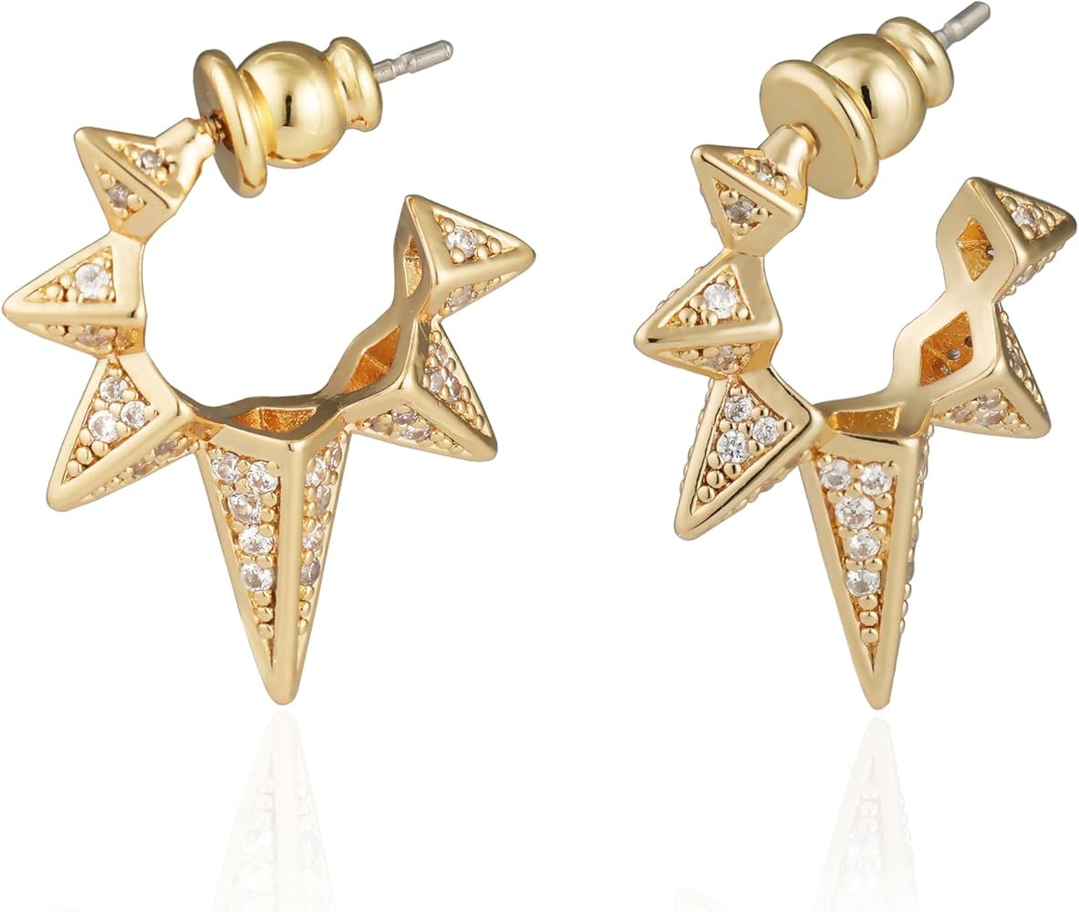 Obidos Gold Hoop Earrings -14K Gold Plated Statement Earrings - Spike Huggie Small Hoop Earrings ... | Amazon (US)