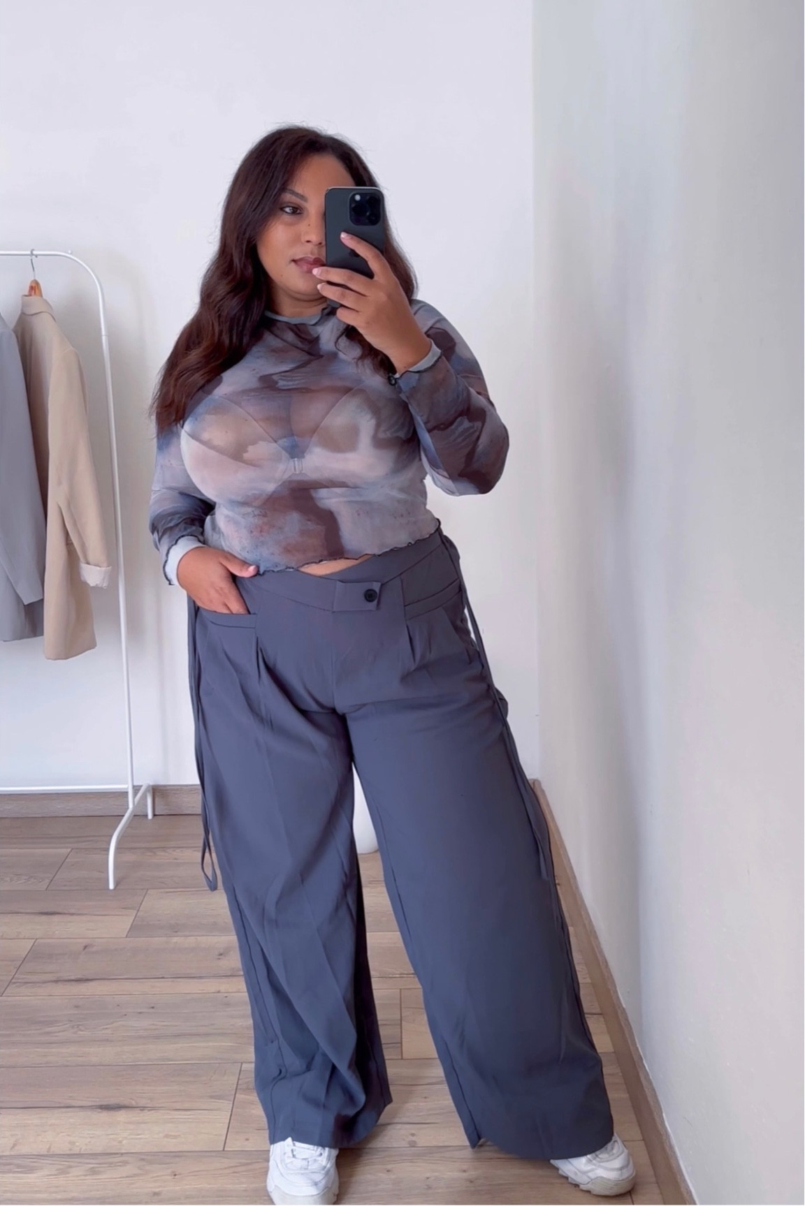 Grey high waisted wide leg pants , and mesh top 🩶
Code S15tiff for 15% off on Shein 
Jeans 1XL
TOP 0XL

#widelegpants #meshtop #curvystyle #curvypants #curvyfashion #fallfashion #sheincurve 

#LTKstyletip #LTKplussize #LTKmidsize