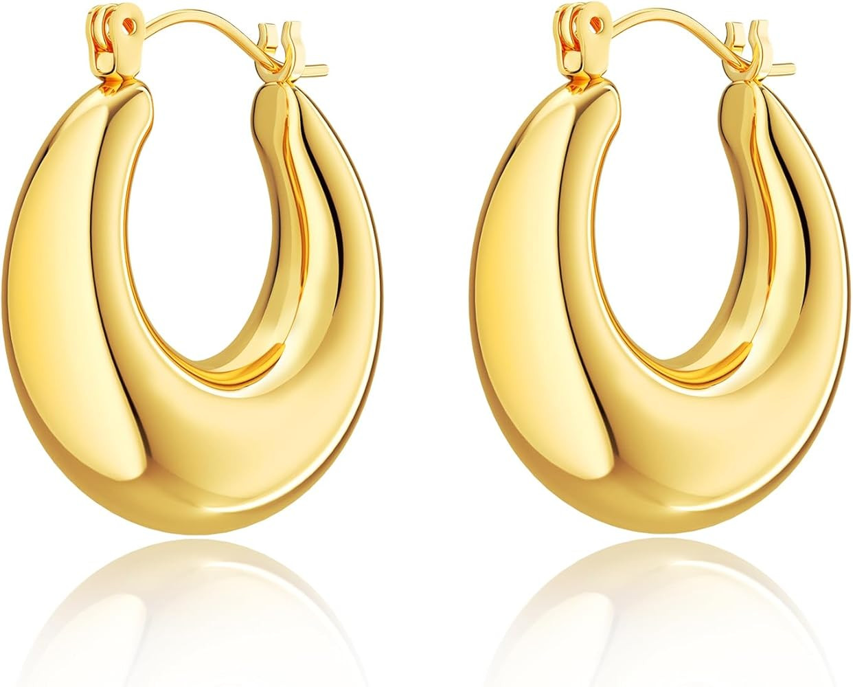 Chunky Gold Hoop Earrings for Women, 14k Gold Plated Thick Triple Hoop Earrings Hypoallergenic Tr... | Amazon (US)