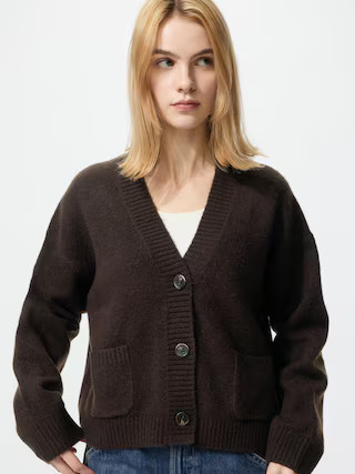 Souffle Yarn Short Cardigan Dark Brown Large UNIQLO US | UNIQLO (US)