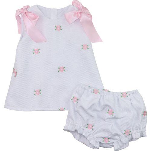 White Honeycomb Embroidered Flower Diaper Set | Cecil and Lou