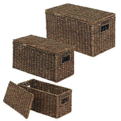 mDesign Woven Seagrass Home Storage Basket with Lid, Set of 3 | Target