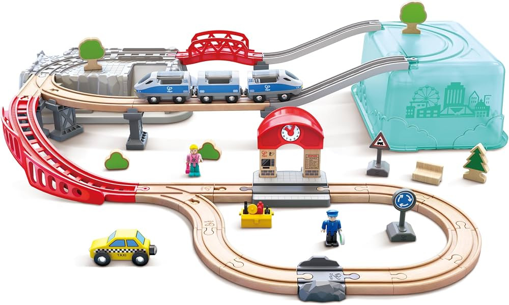 Hape City Railway and Train Bucket Set Toy with Hoisting Magnetic Crane for Trains, Trucks, and C... | Amazon (US)