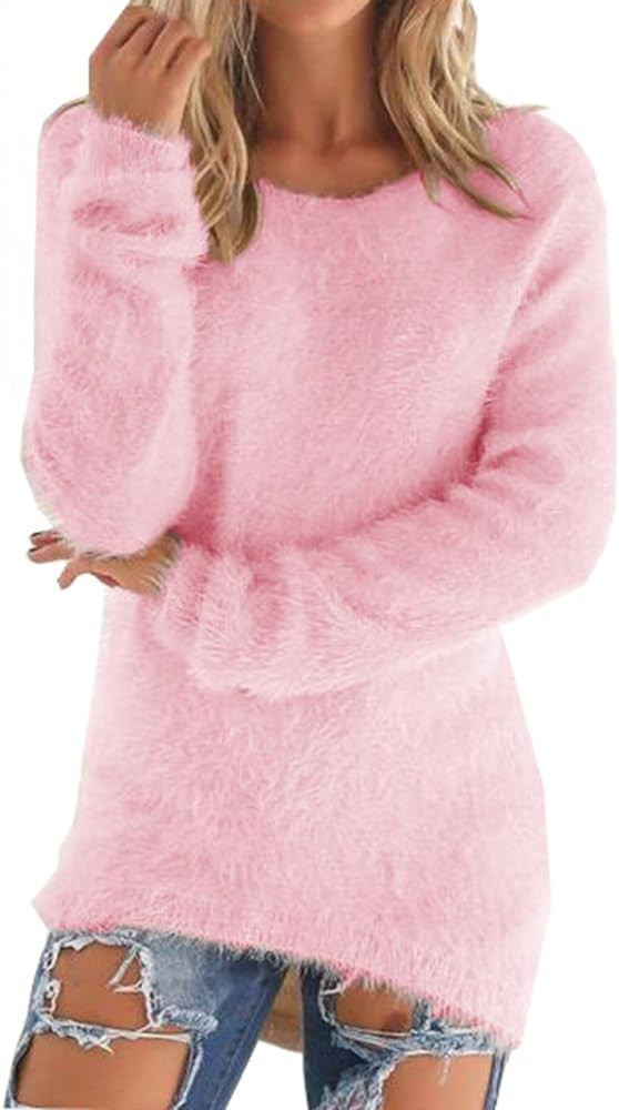 LemonGirl Women's Fashionable Long Sleeve Pullovers Loose Fluffy Fuzzy Jumper Sweater | Amazon (US)