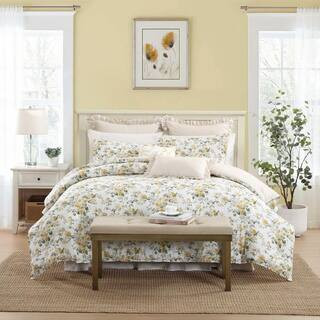 Roses 5-Piece Gold/Green 100% Cotton Twin Bonus Comforter Set | The Home Depot