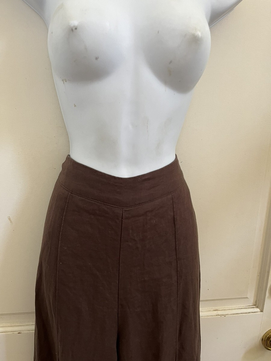 DISSH Chocolate Brown 100% Linen High Rise Rear Zip Wide Cuffed Leg Pants US 6  | eBay | eBay US