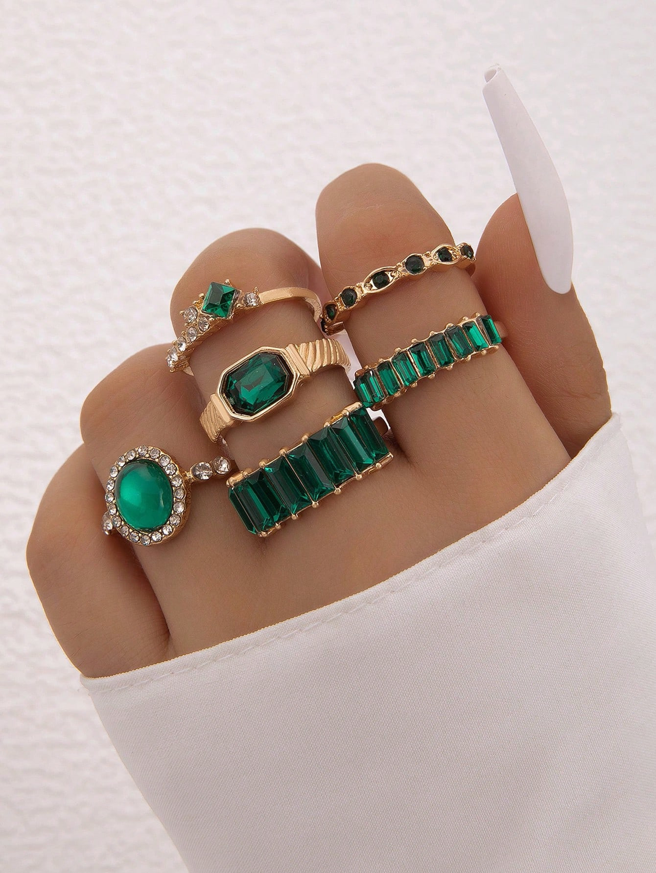 imoli 5pcs/Set Minimalist Geometric Square Green Rhinestone Rings Set For Women Party Gifts | SHEIN