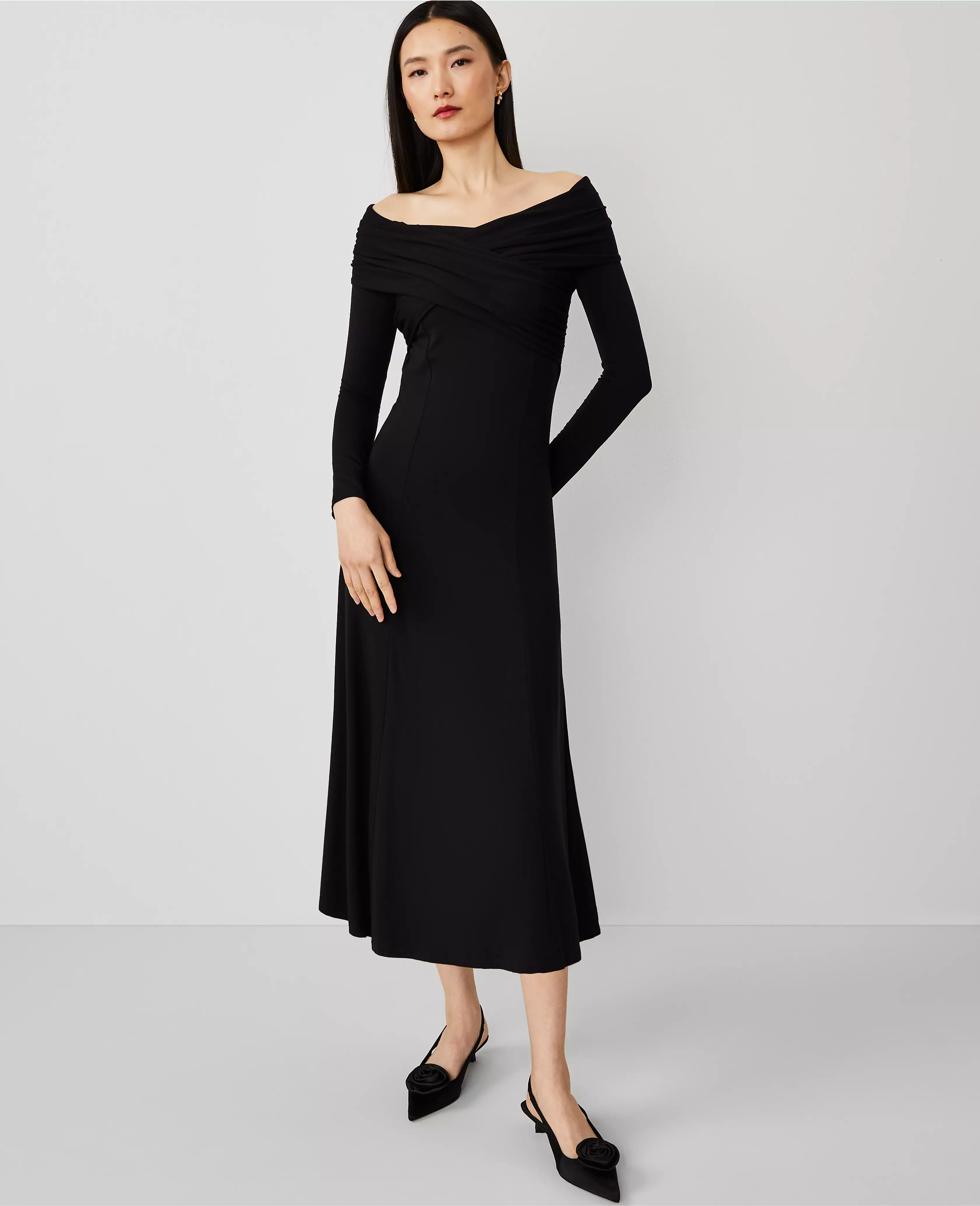 Petite Twist Off The Shoulder Knit Midi Dress | Ann Taylor